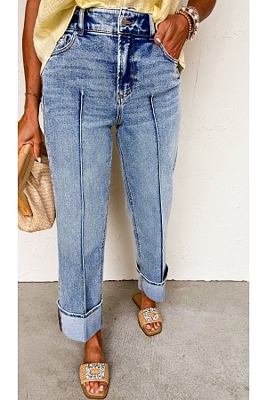 Center Seam Cuffed Hem Straigh ...